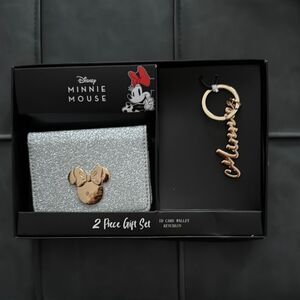 Disney Minnie Mouse Silver Wallet and Keychain Set